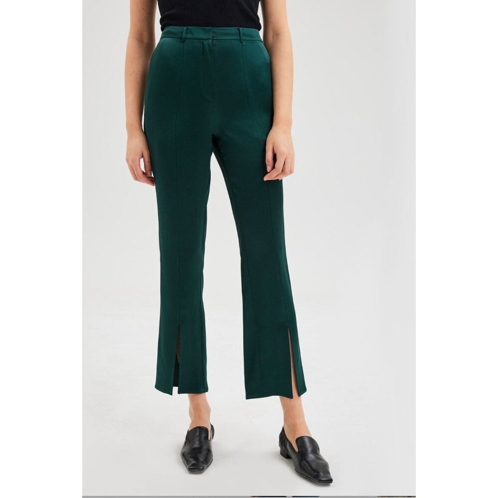 NWT Lattelier Green Silky Satin Front Slit Trouser Pants Size Small